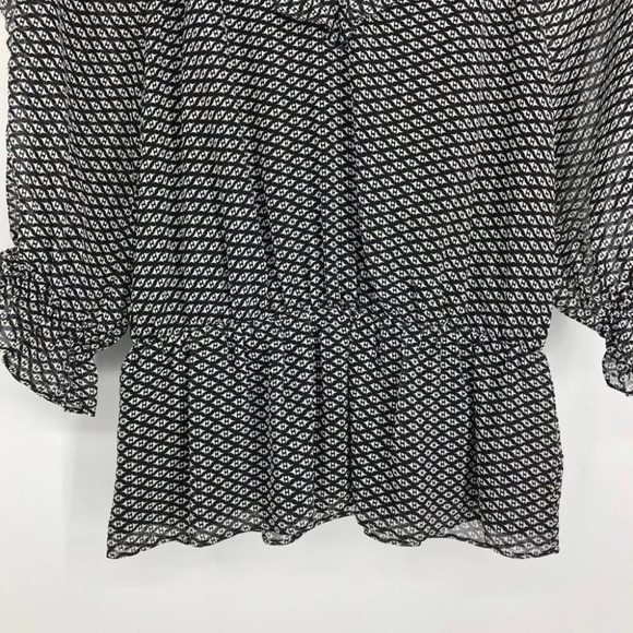 Joie Black  & White V-neck Zaida Ruffled Silk Top Elasticated Waist size S - Picture 7 of 16